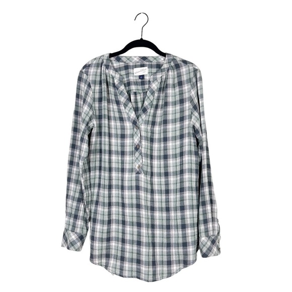 Universal Thread Green Plaid Split Neck Half Button-Front Tunic Top Size S - Picture 1 of 7